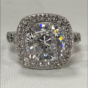 Sterling silver/ CZ cushion cut Halo ring